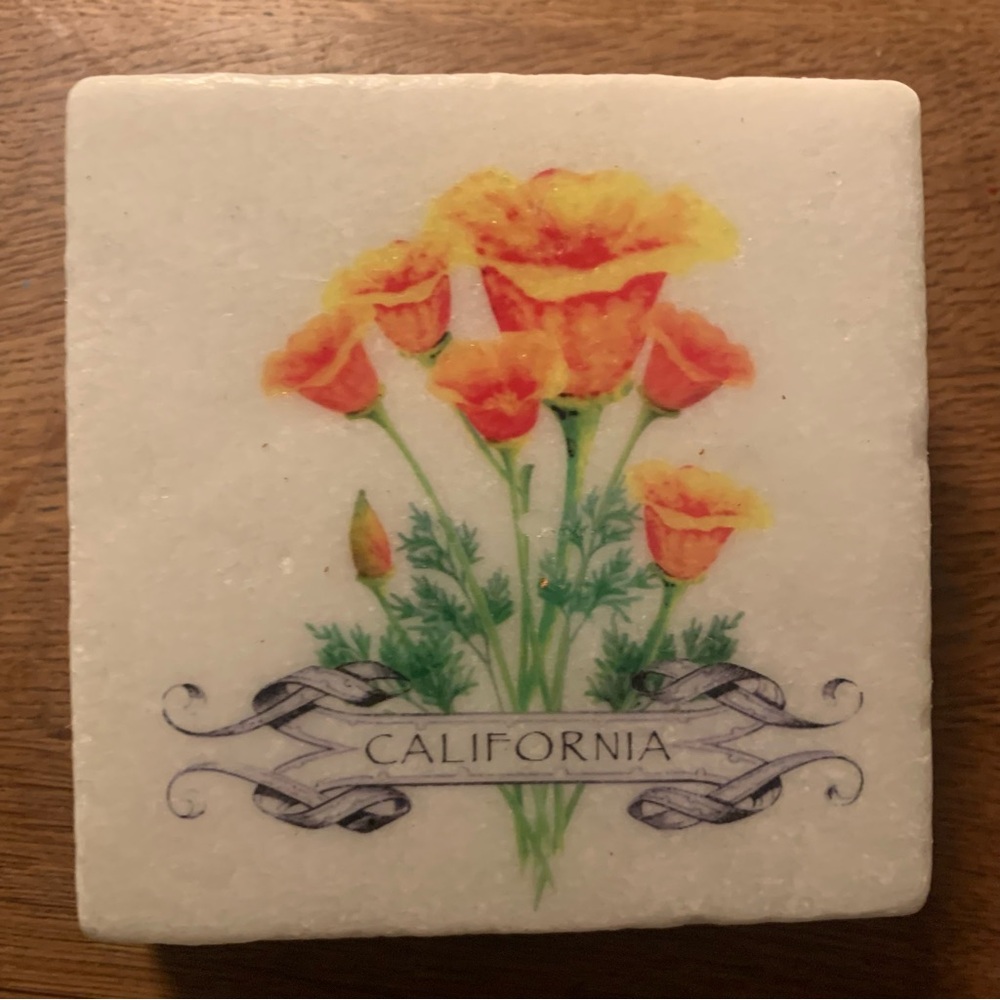 Handmade Marble California Poppy coaster